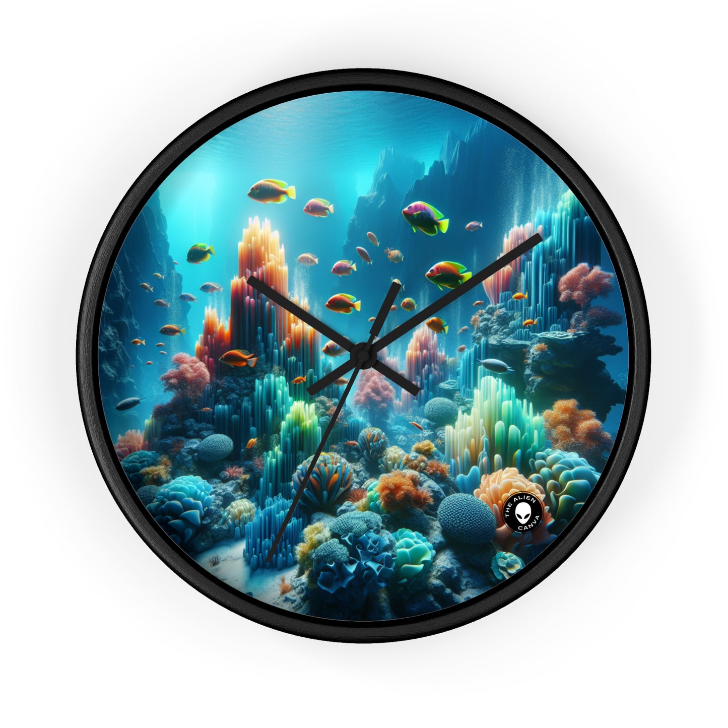 "Neon Reef: una sinfonía surrealista submarina" - El reloj de pared alienígena