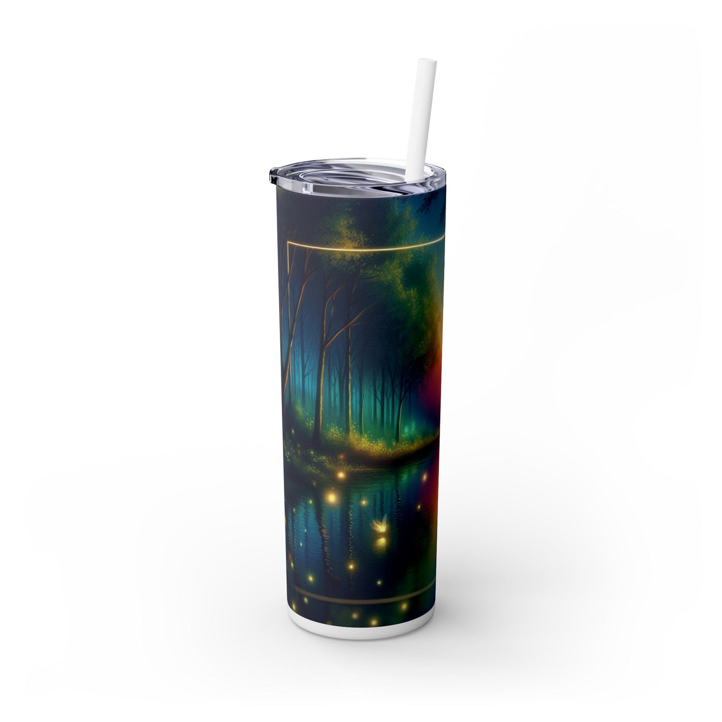 "Encantamiento del anochecer: una escena de bosque mágico" - Vaso delgado con pajita de 20 oz de Alien Maars®