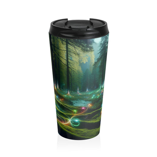 - Crystal-Enchanted Forest: A Tapestry of Light - The Alien Stainless Steel Travel Mug