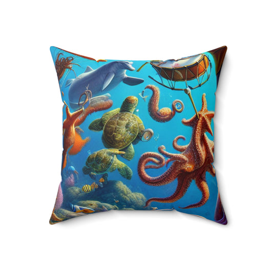 "Musical Reef Spectacle"- The Alien Spun Polyester Square Pillow