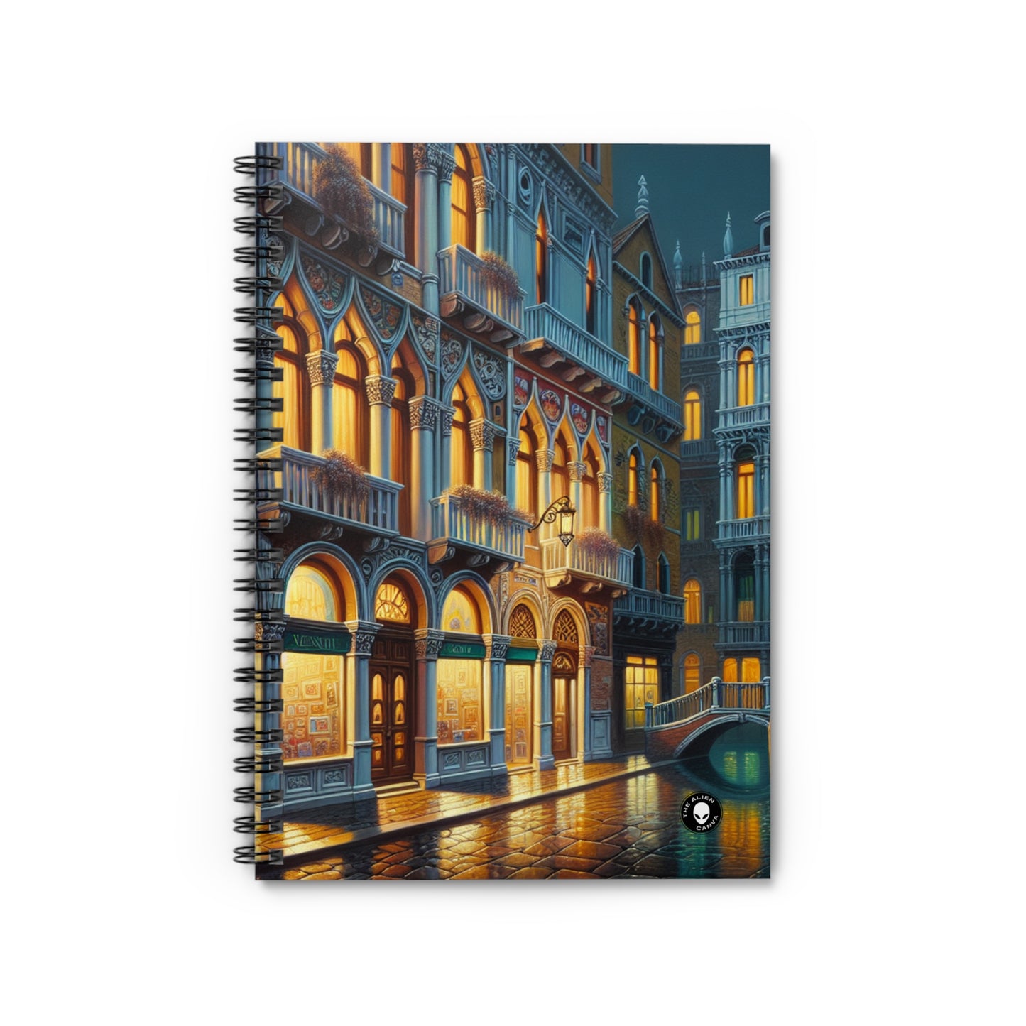 "Venetian Night: A Luminous Street Scene" - The Alien Spiral Notebook (Ruled Line) Venetian School