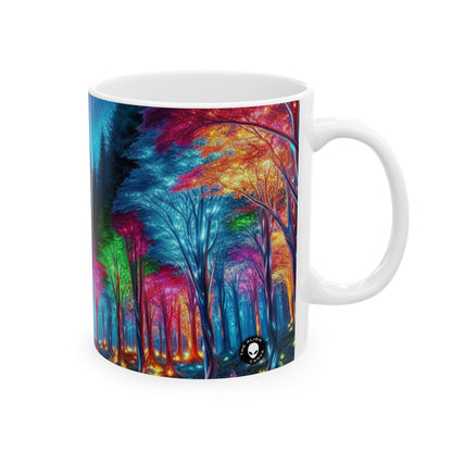 "Crystal Glow: El bosque encantado" - Taza de cerámica alienígena de 11 oz