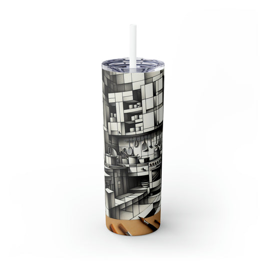"Cubist Kitchen Collage" - The Alien Maars® Skinny Tumbler with Straw 20oz Cubism Style