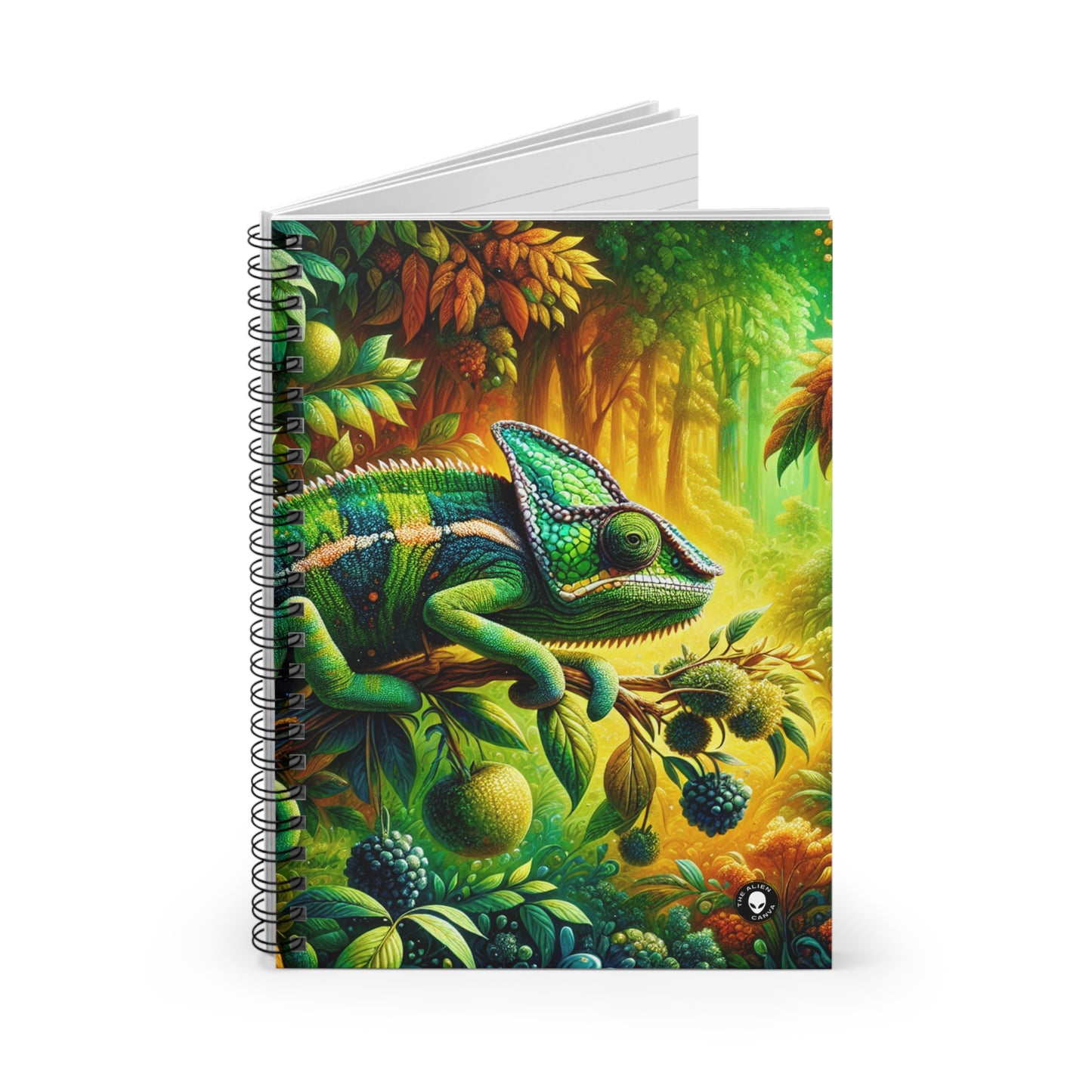 "Vibrant Woods and the Chameleon Camouflage" - The Alien Spiral Notebook (Ruled Line)