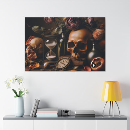 "Belleza fugaz: una vibrante pintura de Vanitas que representa el paso del tiempo y la naturaleza transitoria de la vida" - The Alien Canva Vanitas Painting