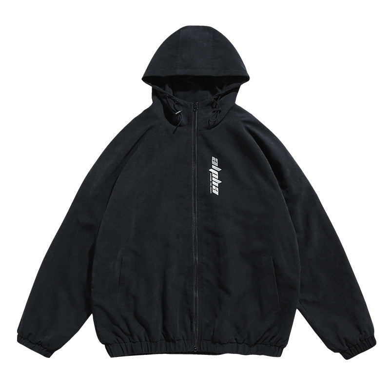 Suede Reflective Hot Stamping Printed Hooded Jacket