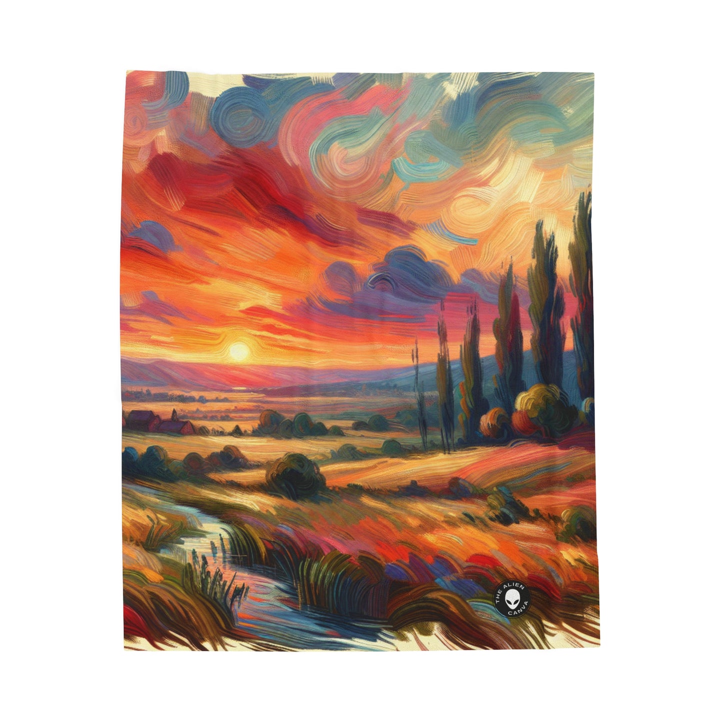 "Harmonious Vistas: A Post-Impressionist Celebration of Nature and Rural Life" - The Alien Velveteen Plush Blanket Post-Impressionism