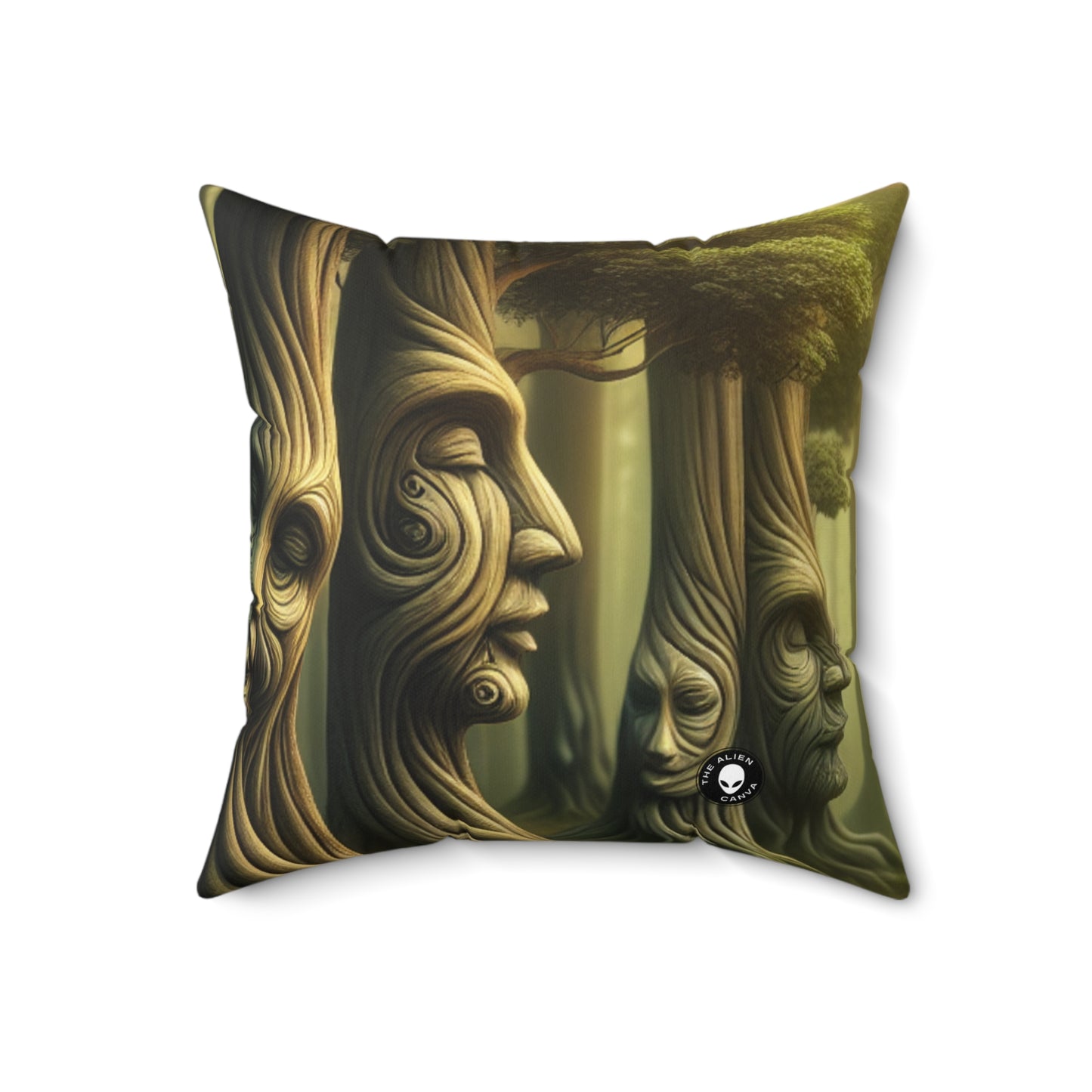 "Whispering Trees: Secrets of the Mystic Forest"- The Alien Spun Polyester Square Pillow