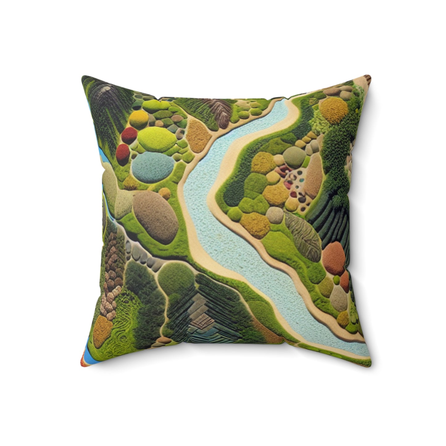 "Mapping Mother Nature: Crafting a Living Mural of Our Region". - The Alien Spun Polyester Square Pillow Land Art Style