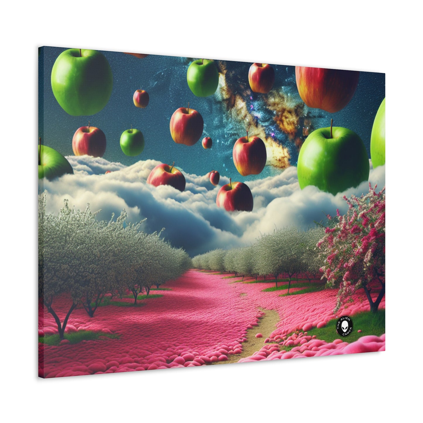 « Ciel de pomme et tapis de fleurs roses : un paysage surréaliste » - The Alien Canva