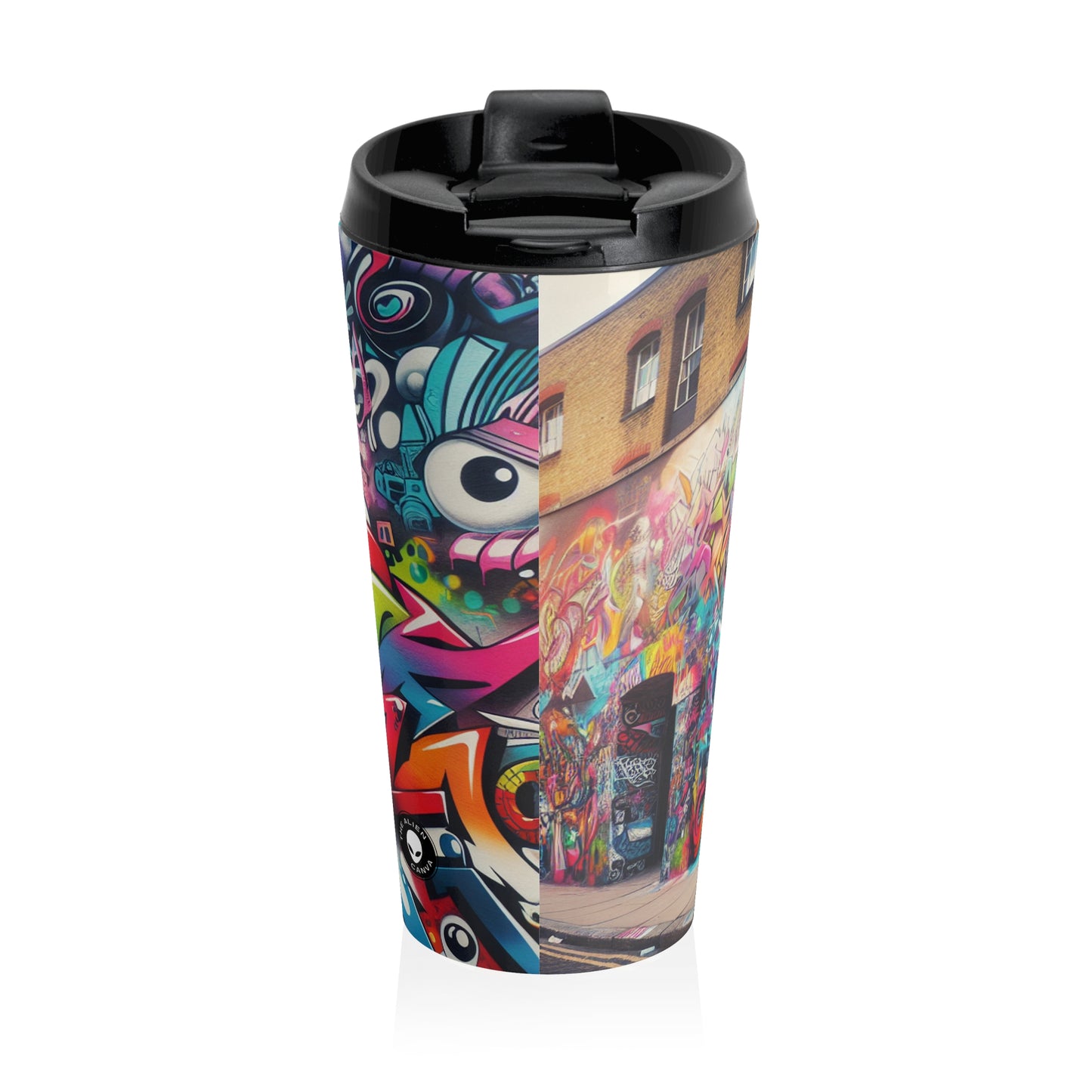 "Neon Horizon: The Vibrant Future Metropolis" - The Alien Mug de voyage en acier inoxydable Street Art / Graffiti