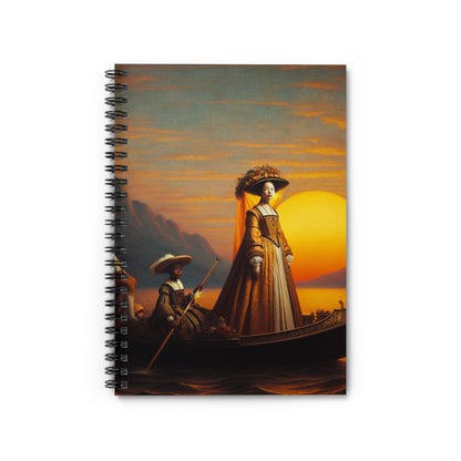 "Golden Twilight in the Italian Gondola" - The Alien Spiral Notebook (Ruled Line) Renaissance Art Style