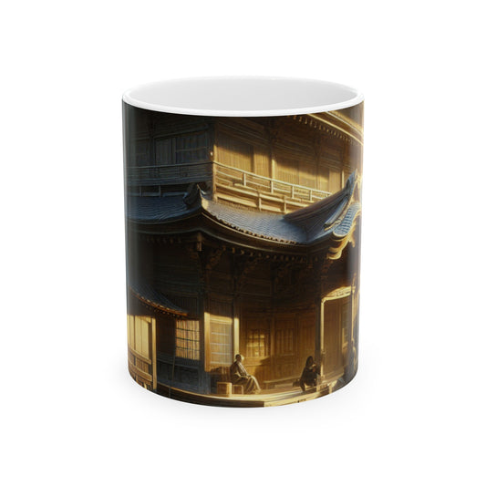 "Golden Hour Bliss: Paysage de réalisme photographique" - La tasse en céramique Alien 11oz Réalisme photographique