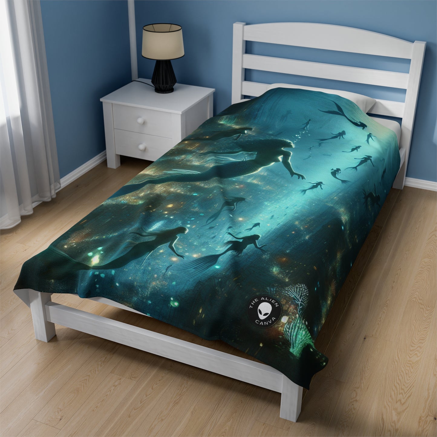 "Enchantment Below: A Bioluminescent Underwater Metropolis" - The Alien Velveteen Plush Blanket