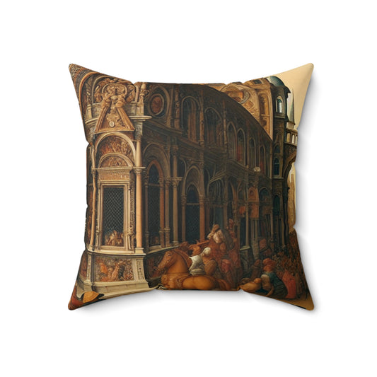 "Unity in Opulence: A Renaissance Banquet of Nations"- The Alien Spun Polyester Square Pillow Renaissance