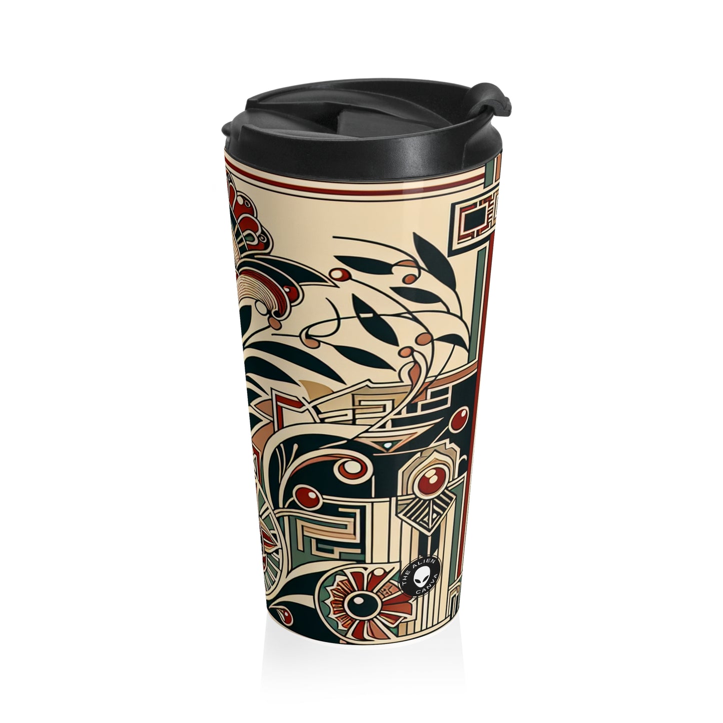 "Golden Glamour: A Dynamic Art Deco Cityscape at Sunset" - The Alien Stainless Steel Travel Mug Art Deco