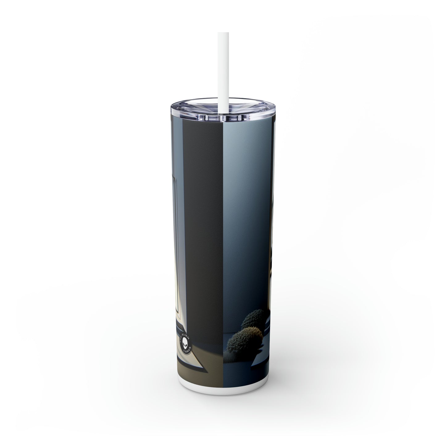 "Monochrome Equilibrium: A Minimalist Exploration of Balance" - The Alien Maars® Skinny Tumbler with Straw 20oz Minimalism