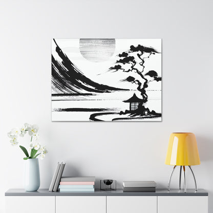 "Harmonie du vent et de l'eau : une peinture à l'encre zen" - La peinture à l'encre Zen Alien Canva