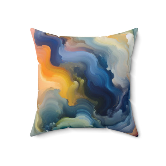 "Sunset Reflections: A Serene Color Field Painting"- The Alien Spun Polyester Square Pillow Color Field Painting