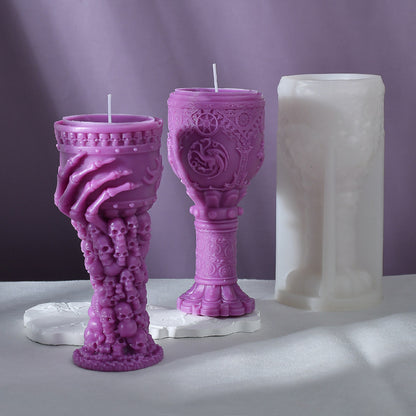 Molde de silicona para velas de aromaterapia con forma de copa sagrada de calavera, herramienta abrasiva para decoración de yeso de Halloween