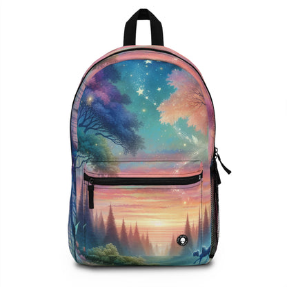 "Atardecer encantado: una pintura del bosque mágico" - La mochila alienígena