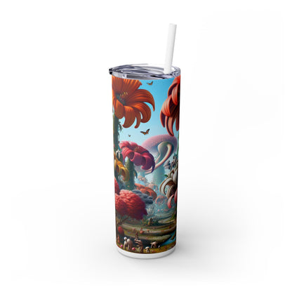 "Jardín de fantasía: grandes flores y pequeñas criaturas" - Vaso delgado con pajita de 20 oz de Alien Maars®