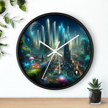 « Neon Oasis : un pays des merveilles urbain futuriste » – L'horloge murale Alien