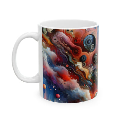 "Flux temporel : un voyage surréaliste à travers des formes abstraites et des couleurs vibrantes" - The Alien Ceramic Mug 11oz Art d'avant-garde