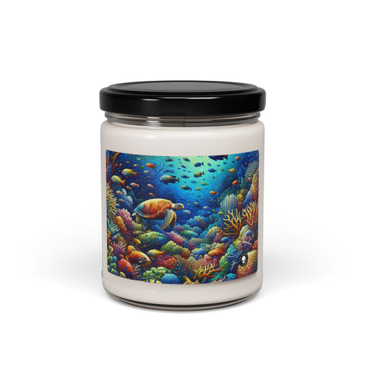 "Paraíso marino: vida salvaje en los arrecifes de coral de colores" - Vela de soja con aroma alienígena de 9 oz