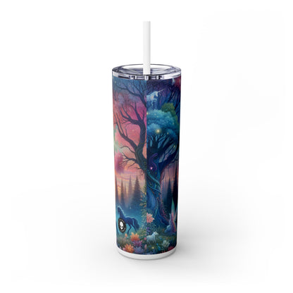 "Atardecer encantado: una pintura de un bosque mágico" - Vaso delgado con pajita de 20 oz de Alien Maars®