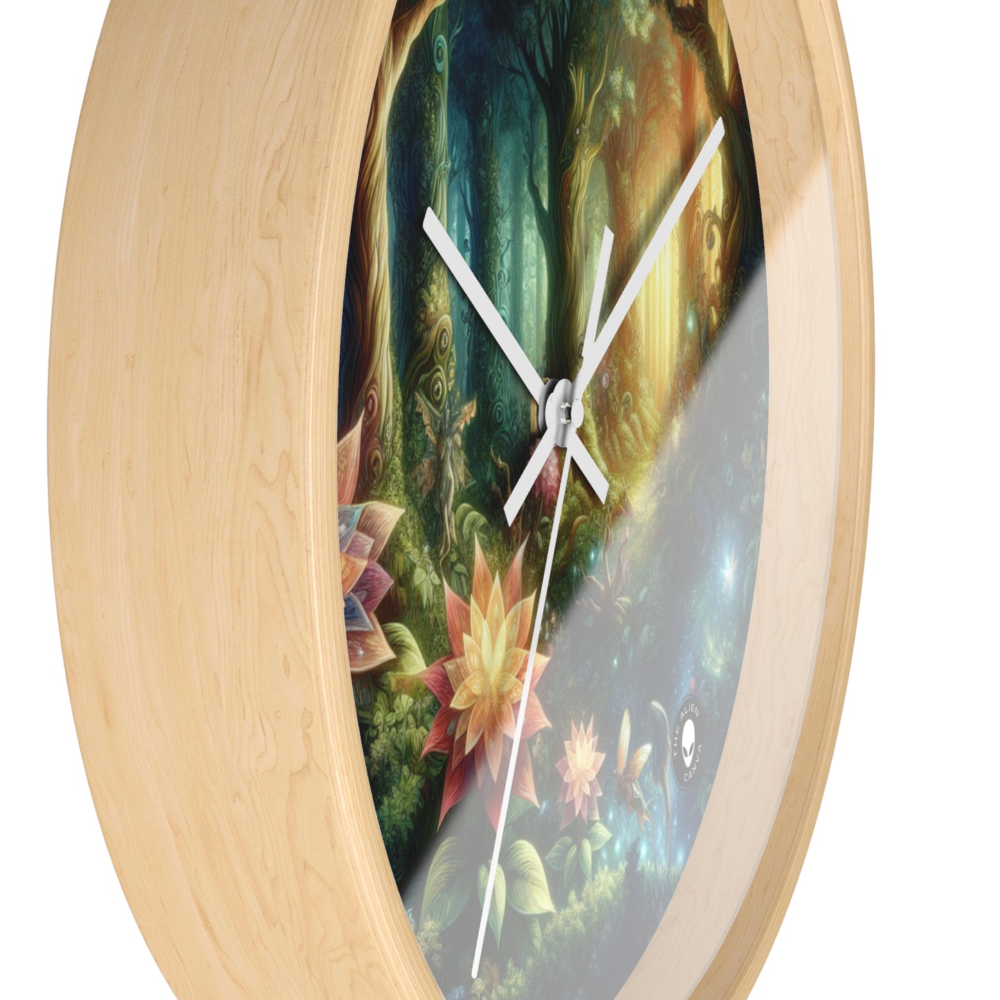 Enchanted Woodland: Glowing Blossoms and Mystical Beings - The Alien Wall Clock