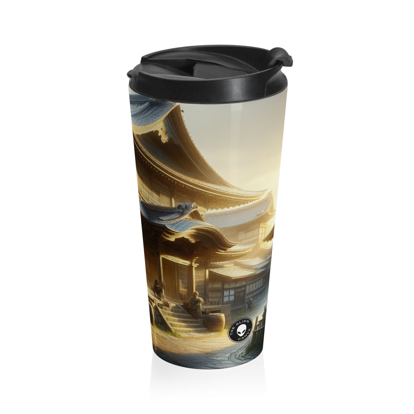 "Golden Hour Bliss: Paysage de réalisme photographique" - La tasse de voyage Alien en acier inoxydable Réalisme photographique