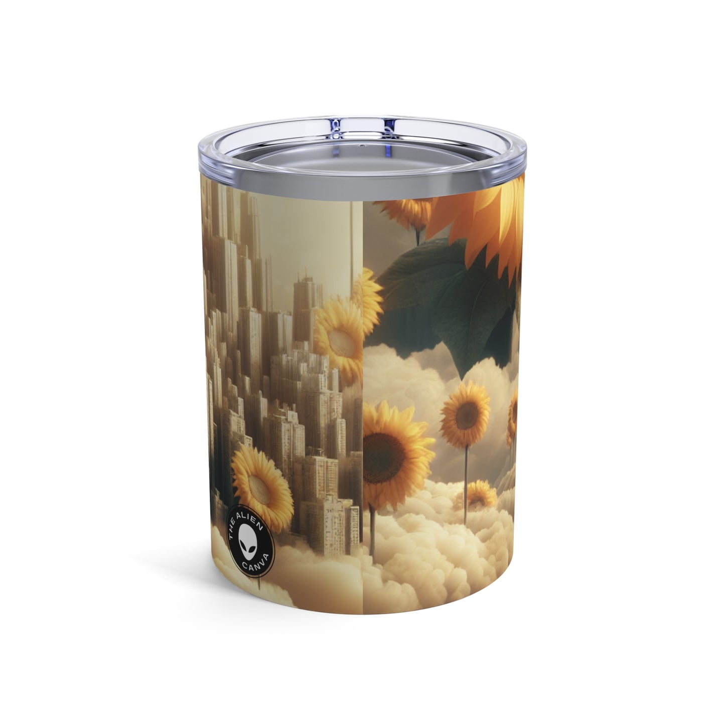 "Cielo Etéreo: La Ciudad de las Nubes y los Girasoles" - Vaso Alien de 10 oz