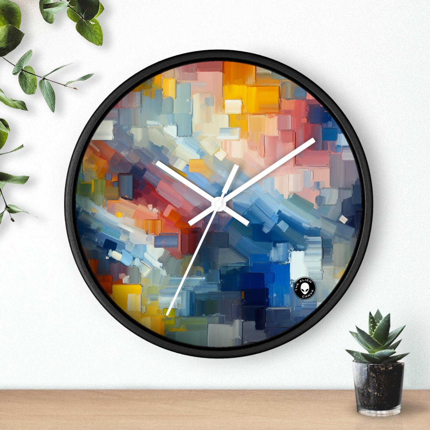 "Coucher de soleil tranquille : une peinture de champ de couleur pastel doux" - La peinture de champ de couleur de l'horloge murale extraterrestre