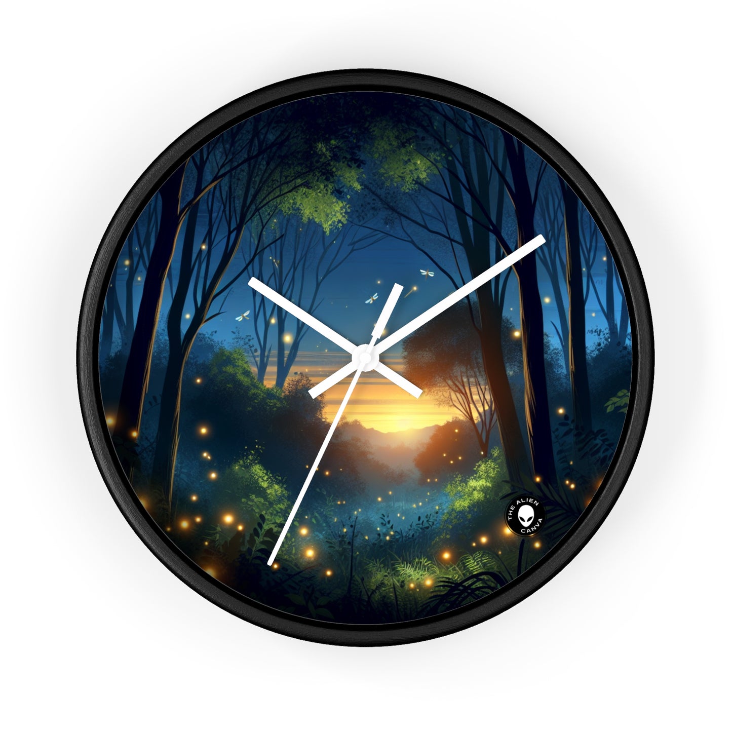 "Enchanted Dusk: Fireflies in the Forest" - The Alien Wall Clock