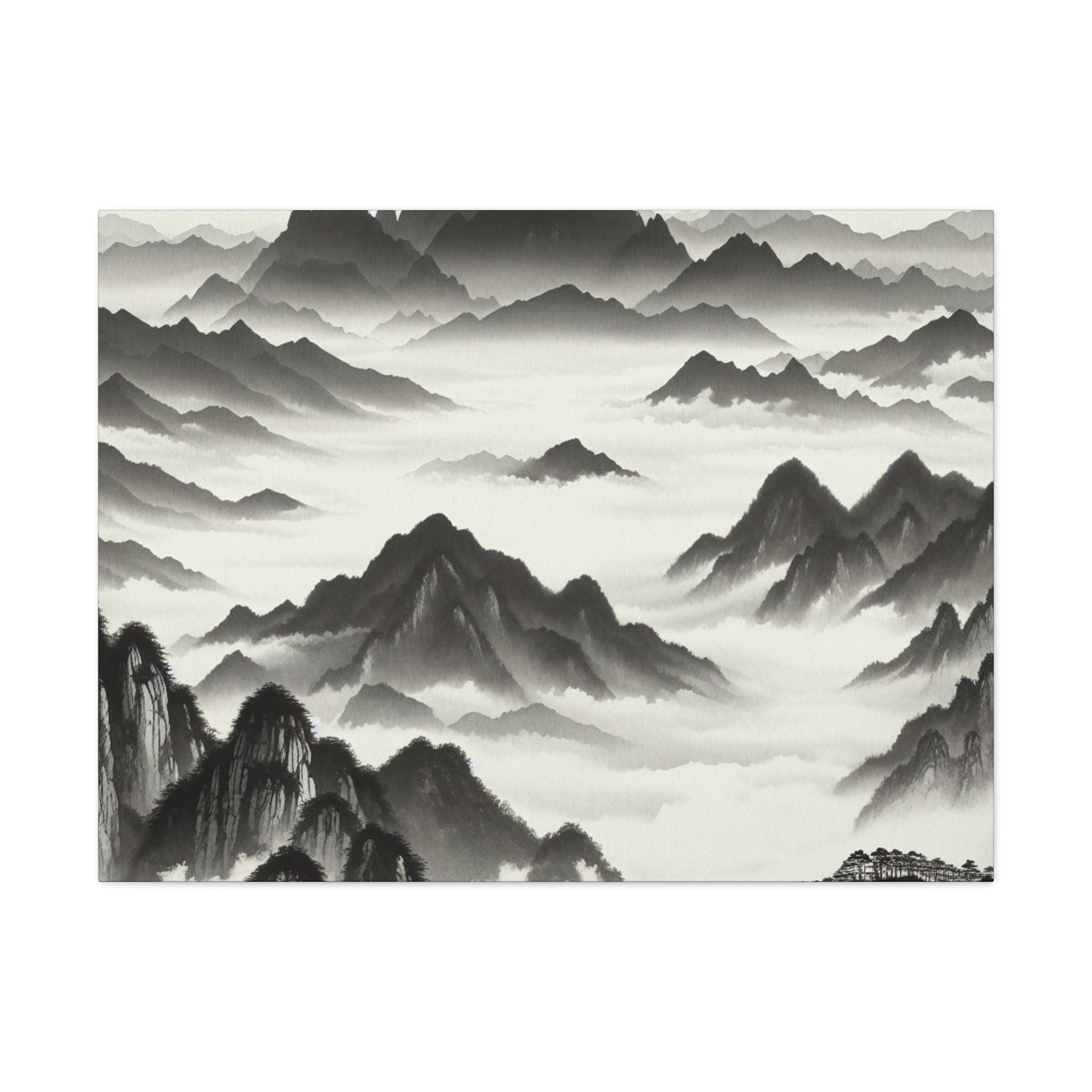 "Misty Peaks in the Fog": el estilo de pintura Alien Canva Ink Wash