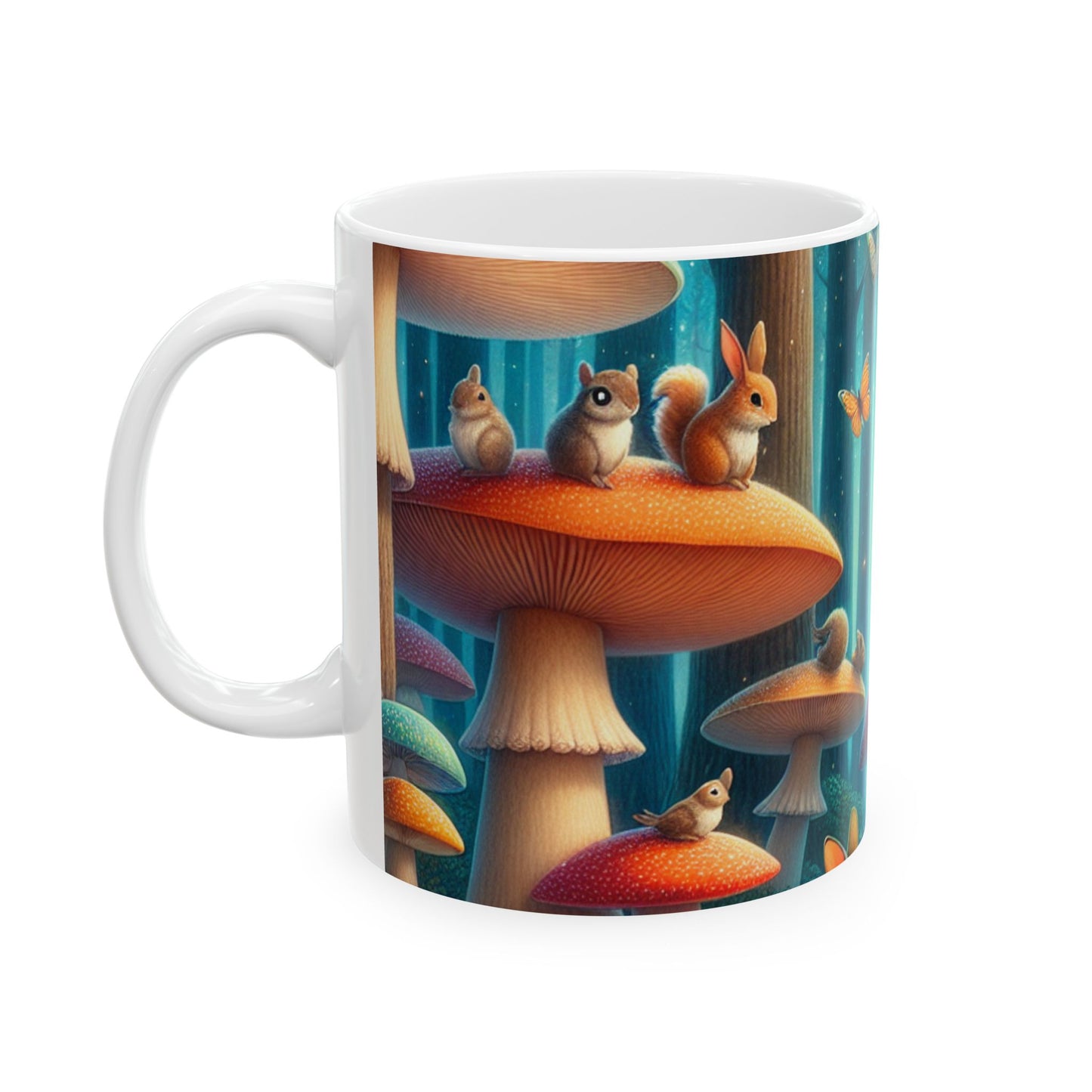 "Mushroom Wonderland: una fiesta de té mágica" - Taza de cerámica alienígena de 11 oz