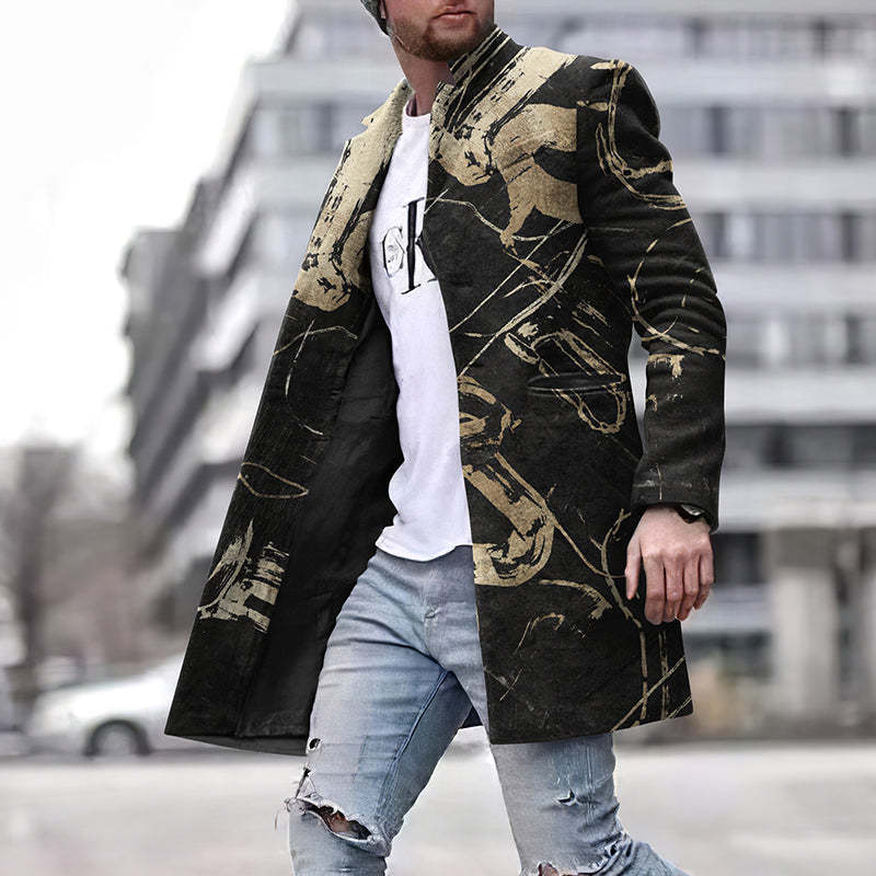 Men's Fashion Creative Diamond Barbed Wire Style Printed Coat