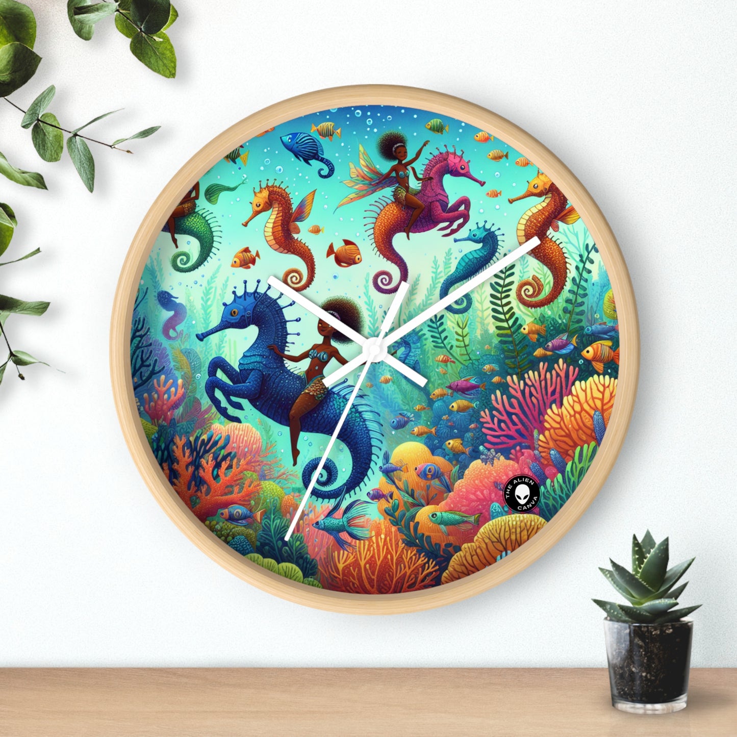 Royaume aquatique enchanté : sirènes et hippocampes - L'horloge murale extraterrestre