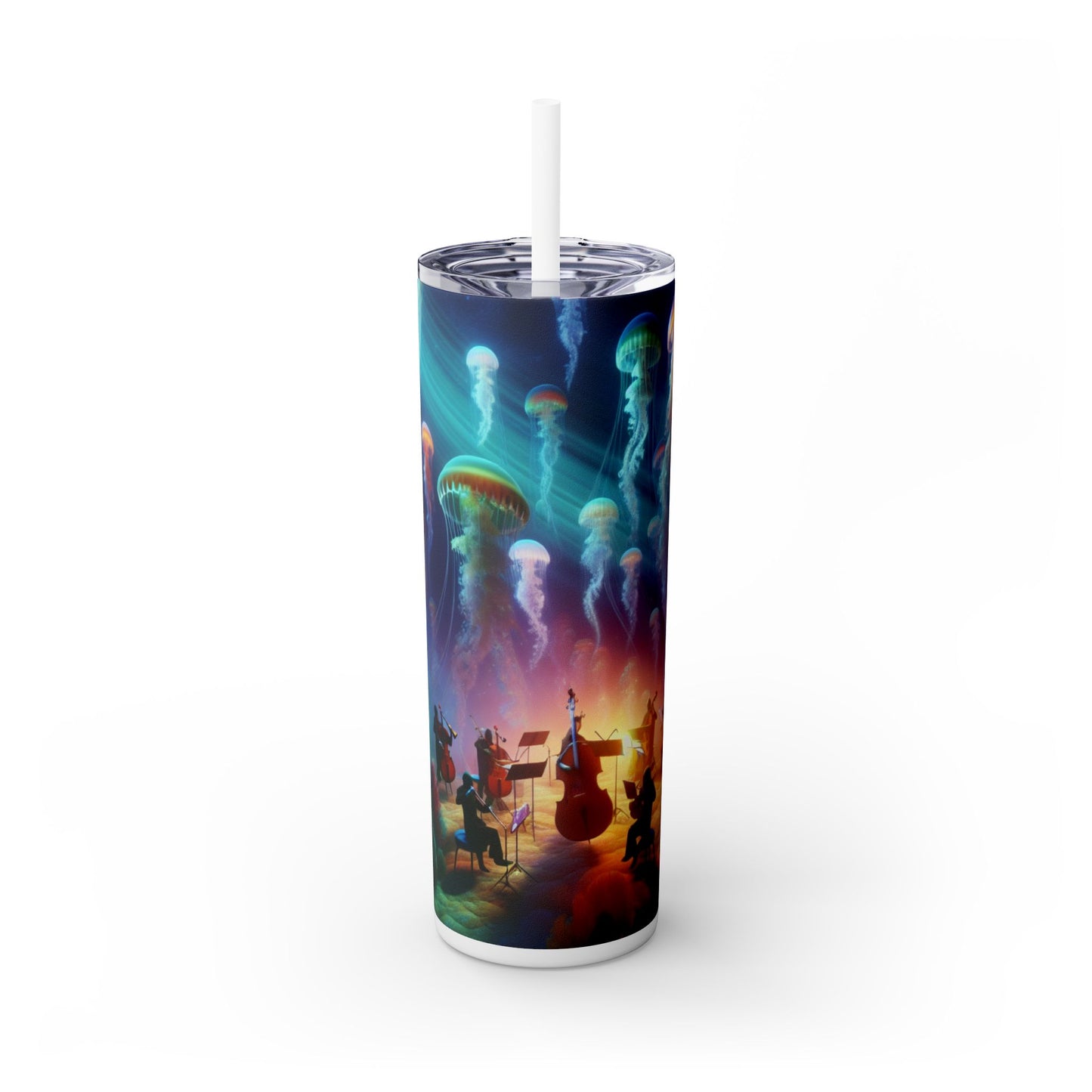 "Jellyfish Serenade: An Underwater Symphony" - The Alien Maars® Skinny Tumbler with Straw 20oz