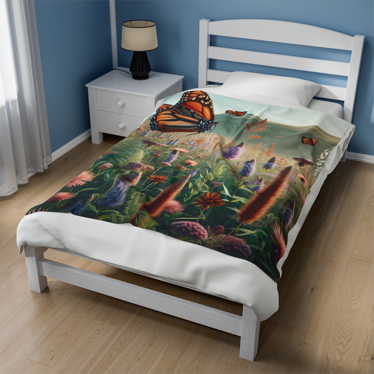 "A Monarch in Wildflower Meadow" - The Alien Velveteen Plush Blanket Realism Style