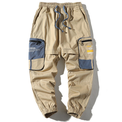 Pantalon cargo ample imprimé color-block avec grandes poches