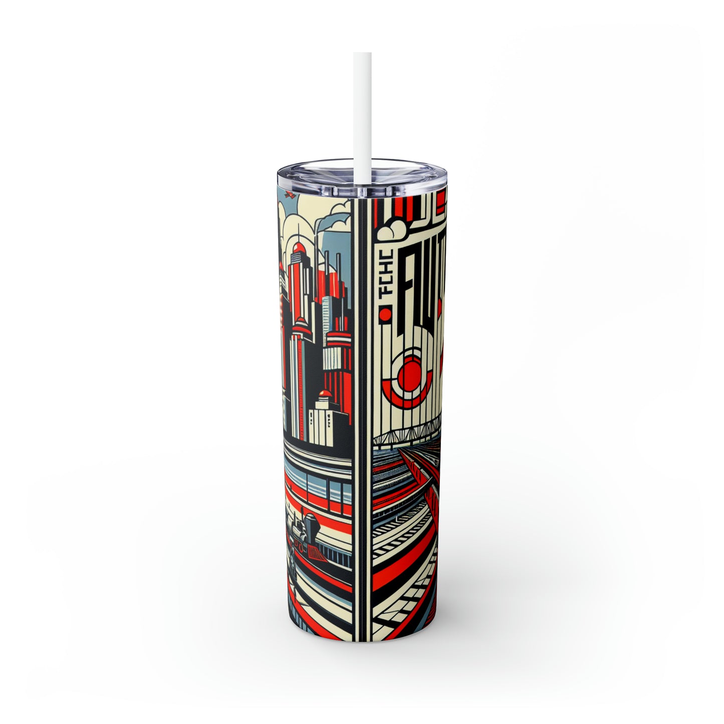 "Constructing Ideas: A Typographic Landscape" - The Alien Maars® Skinny Tumbler with Straw 20oz Constructivism Style