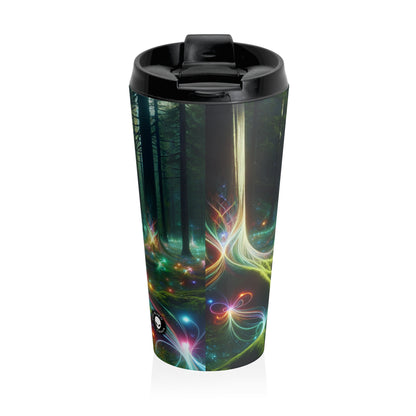 - Crystal-Enchanted Forest: A Tapestry of Light - The Alien Stainless Steel Travel Mug