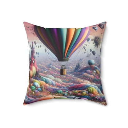 "Whimsical Sky: A Surreal Balloon Adventure" - Almohada cuadrada de poliéster hilado de The Alien