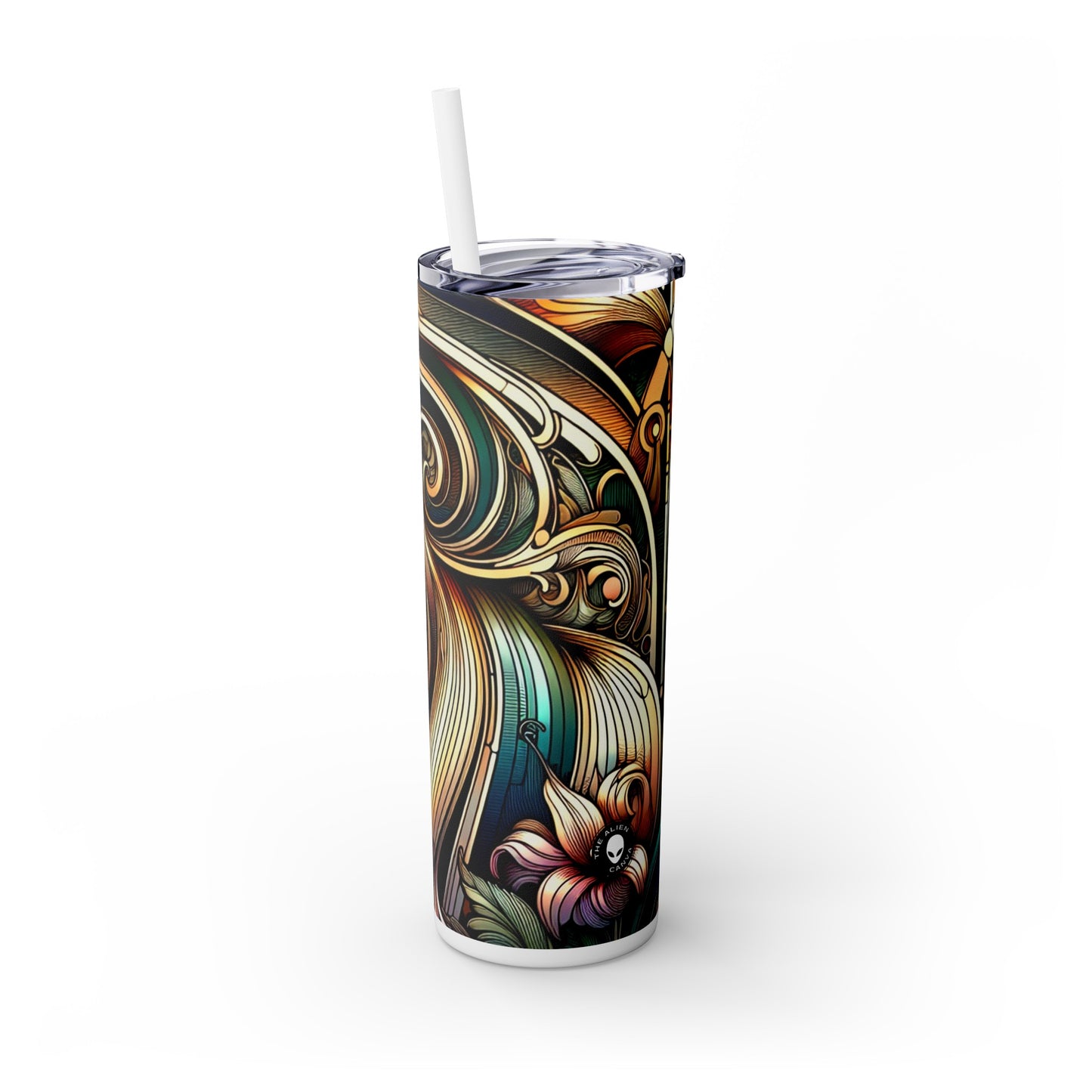 "Elegancia floral: póster del jardín botánico Art Nouveau" - Vaso delgado con pajita de Alien Maars® de 20 oz Art Nouveau