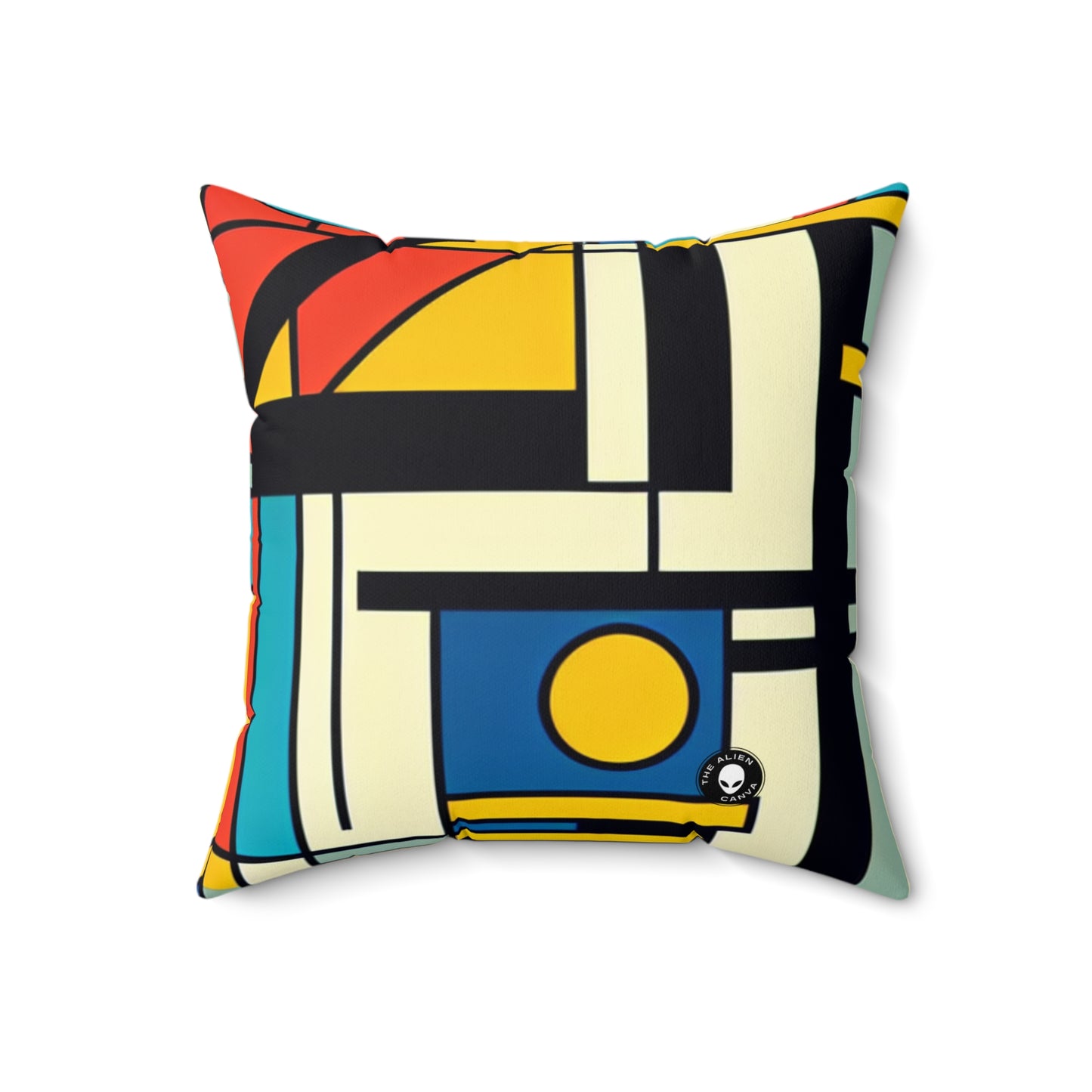 "Harmonious Balance: Neoplastic Exploration in Black, White, and Primary Colors"- The Alien Spun Polyester Square Pillow Neoplasticism