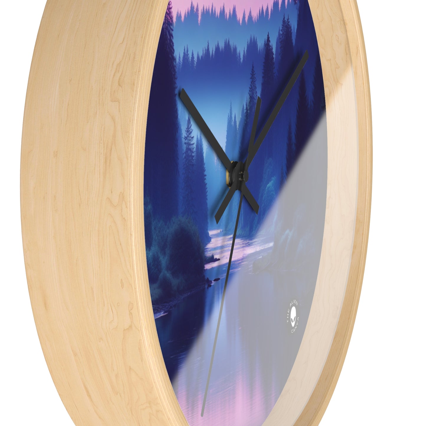 "Twilight Tranquility: Forest River Reflections" - The Alien Wall Clock