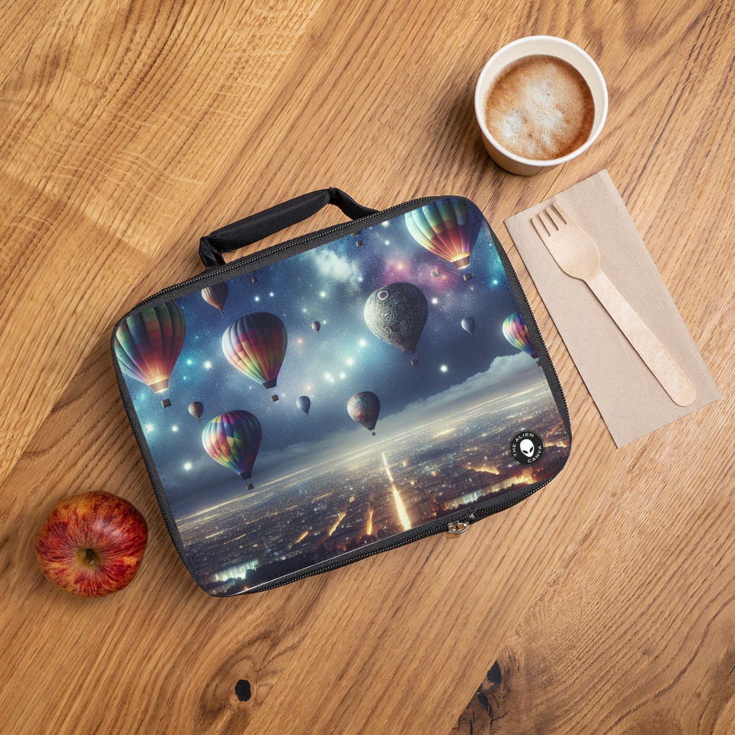 "Starry Night Voyage: Hot Air Balloons Over the City"- The Alien Lunch Bag