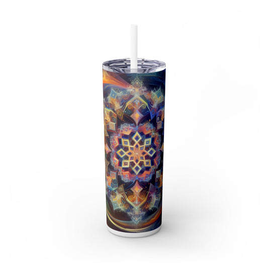 "Dynamic Mandala: A Vibrant Geometric Painting" - The Alien Maars® Skinny Tumbler with Straw 20oz